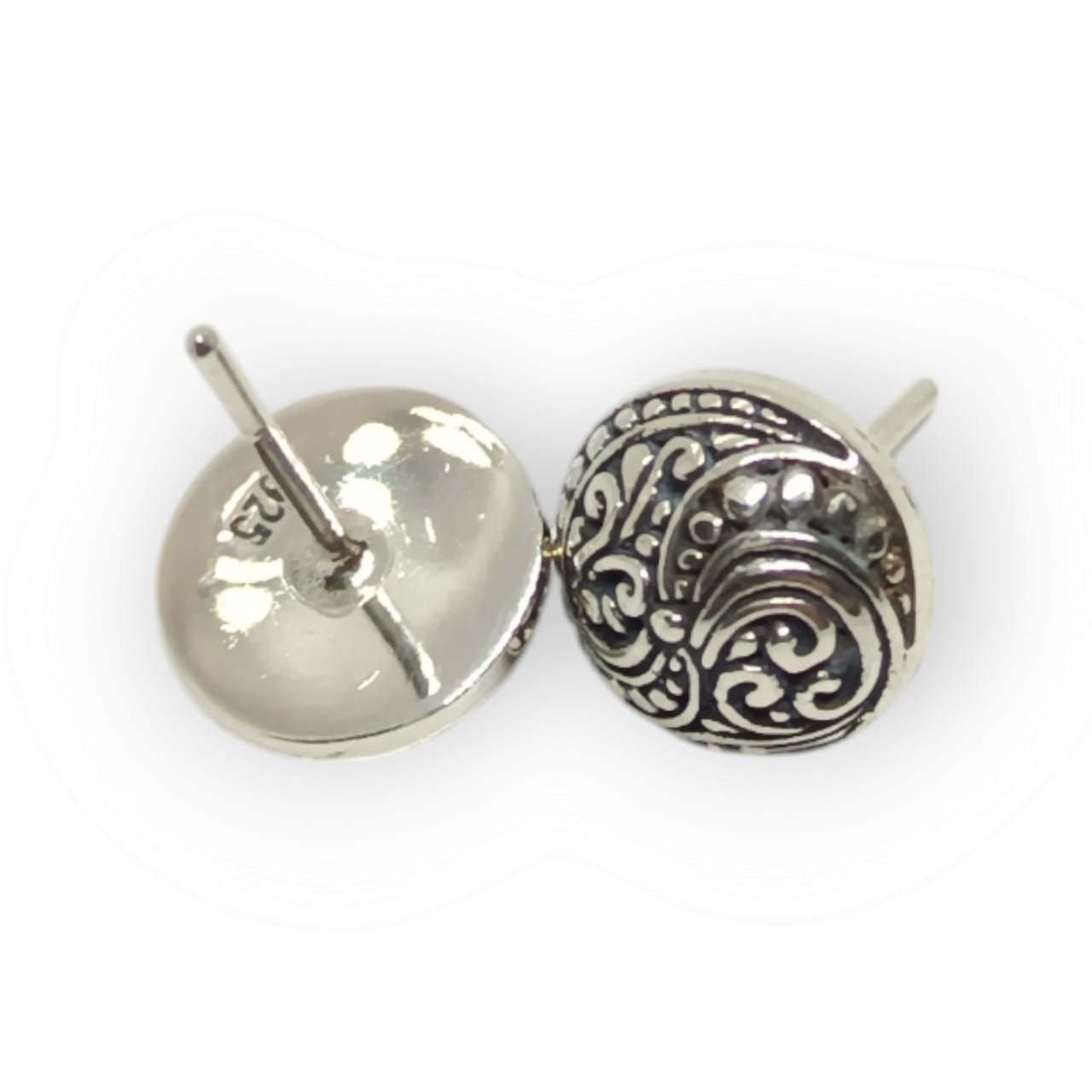 IER011-Round 925 Sterling Silver Stud Earrings Swirl And Granulation Design