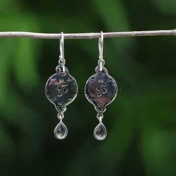 IER013-Sterling Silver Earrings Floral Design With Gemstone Drops