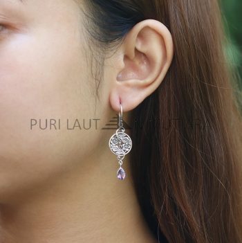 IER013-Sterling Silver Earrings Floral Design With Gemstone Drops