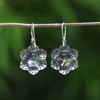IER014-Sterling Silver Floral Earrings With Gemstone 