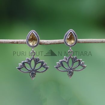 IER015-Sterling Silver Lotus Earrings With Gemstones
