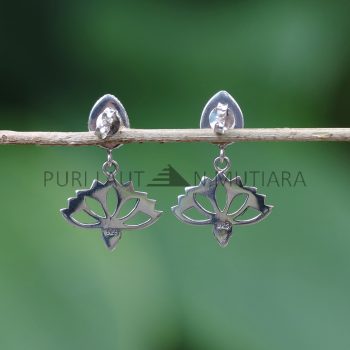 IER015-Sterling Silver Lotus Earrings With Gemstones