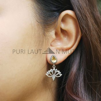 IER015-Sterling Silver Lotus Earrings With Gemstones