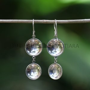 IER017-Double Disc Sterling Silver Dangle Earrings With Floral Motif