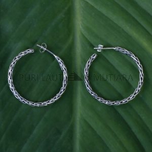 IER018-Sterling Silver Braided Hoops Ear Studs