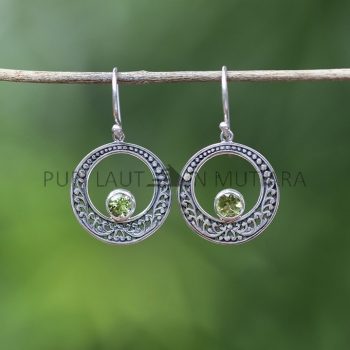 IER022-Balinese Circular Earrings 925 Sterling Silver with Gemstone