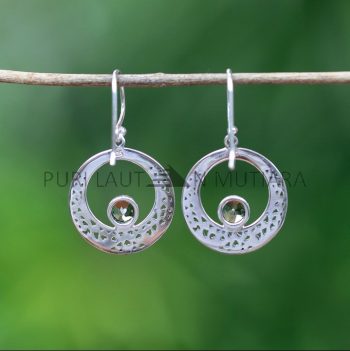 IER022-Balinese Circular Earrings 925 Sterling Silver with Gemstone