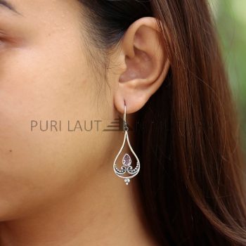IER023-Balinese Teardrop 925 Sterling Silver Dangling Earrings