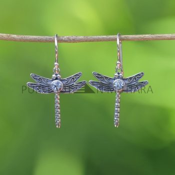 IER024-Balinese Dragonfly Sterling Silver Earrings with Gemstone
