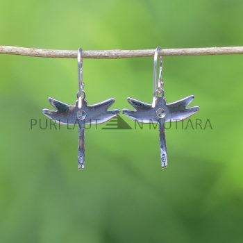 IER024-Balinese Dragonfly Sterling Silver Earrings with Gemstone