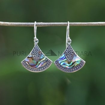 IER025 Cute Handcrafted Sterling Silver Abalone Shell Fan Earrings