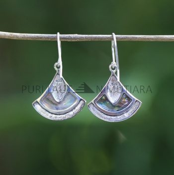 IER025 Cute Handcrafted Sterling Silver Abalone Shell Fan Earrings