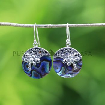 IER029 Dragonfly Motif Earrings With Abalone Shell Filigree 
