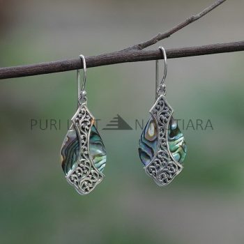 IER031-Sterling Silver Filigree Teardrop Earrings with Abalone