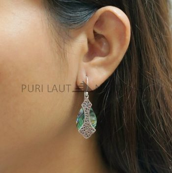 IER031-Sterling Silver Filigree Teardrop Earrings with Abalone