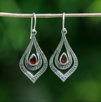 IER033-Bali Sterling Silver Armadillo Earrings with Semiprecious Stones
