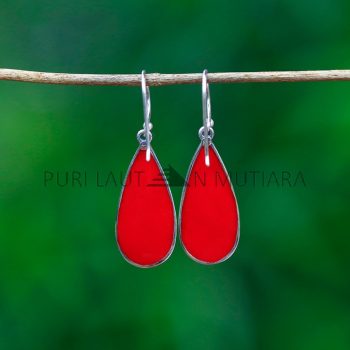 IER034-Swirl Teardrop Earrings with Red Coral