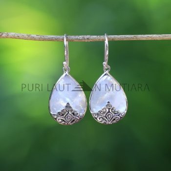 IER035-Sterling Silver Filigree Teardrop Earrings with Mother Of Pearl 