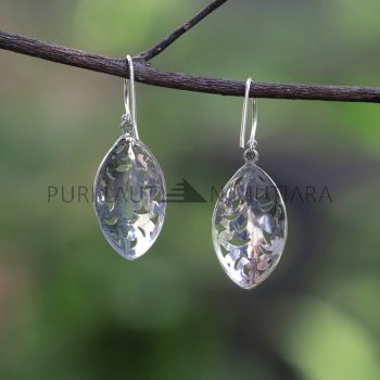 IER037-Balinese Earrings Sterling Silver Leaf Scrollwork Dangle Earrings