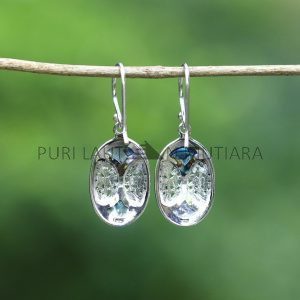 IER044-Silver Drop Earrings Abalone Bali Motif