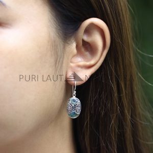 IER044-Silver Drop Earrings Abalone Bali Motif