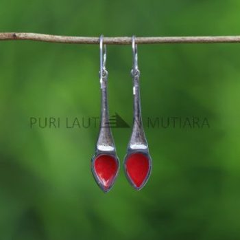 IER046-Coral Balinese Ornamental Design Long Drop Earrings 