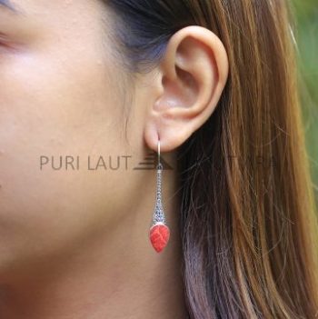 IER046-Coral Balinese Ornamental Design Long Drop Earrings 