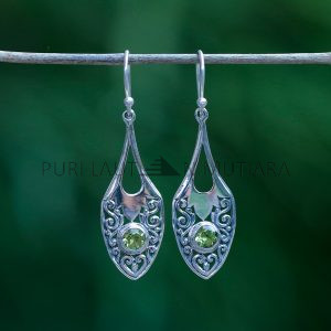 IER047-Sterling Silver Filigree Drop Earrings with Gemstone