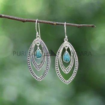 IER048-Sterling Silver Marquise Drop Earrings with Gemstone