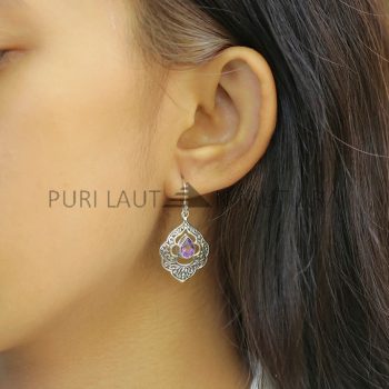 IER049-Balinese Ornate Filigree Sterling Silver Earrings with Gemstone