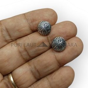 IER011-Round 925 Sterling Silver Stud Earrings Swirl And Granulation Design