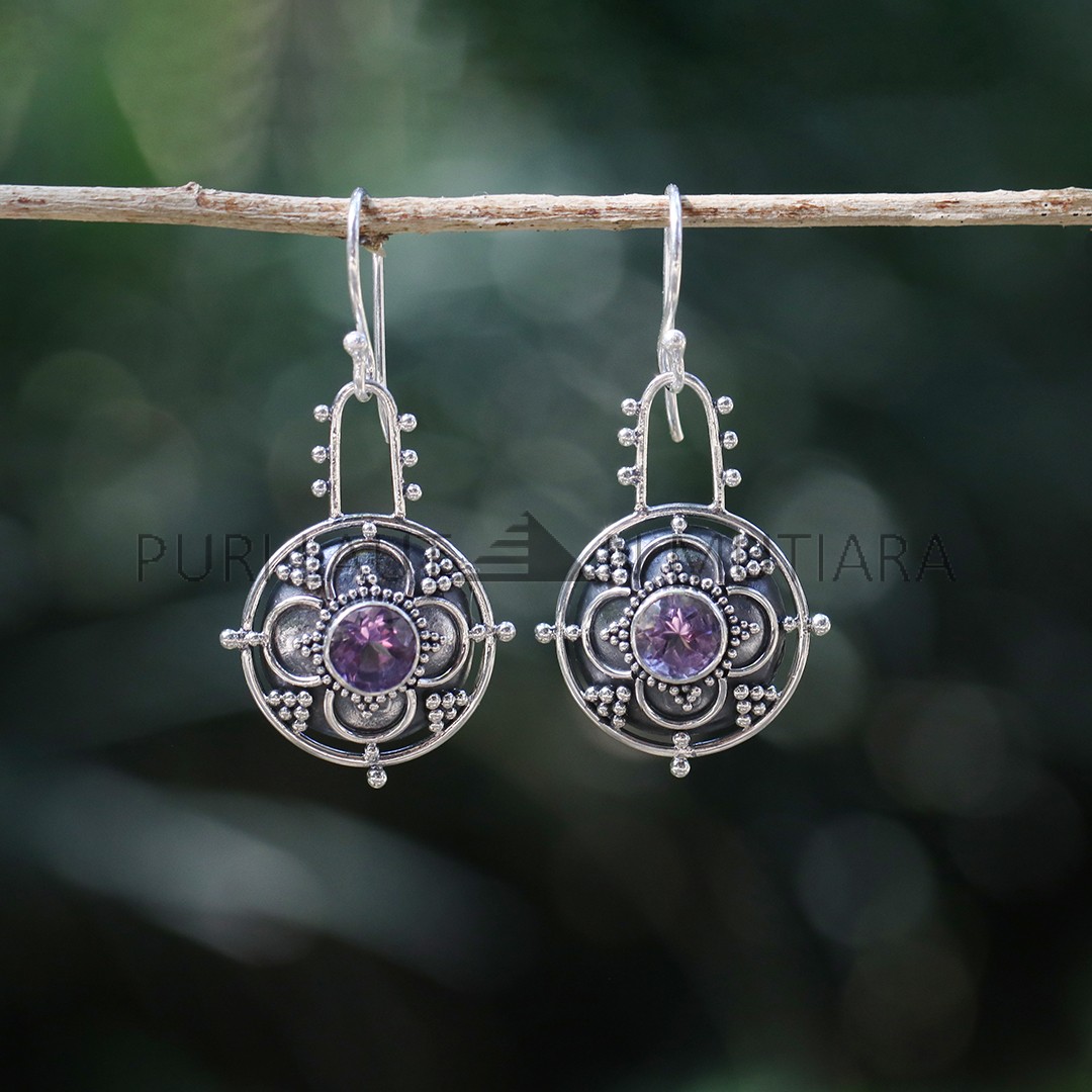 IER012-Floral-Inspired Sterling Silver Earrings With Gemstones