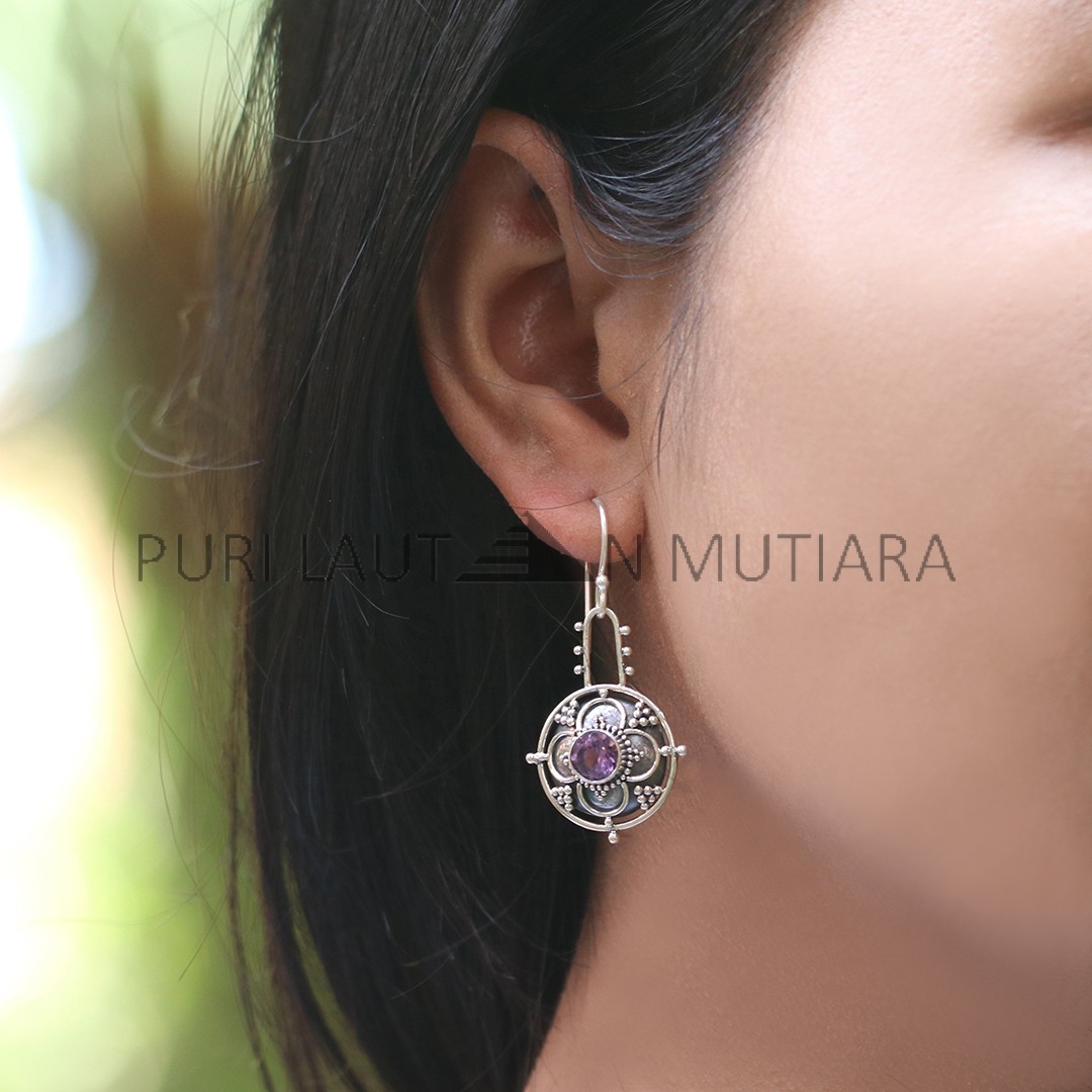 IER012-Floral-Inspired Sterling Silver Earrings With Gemstones