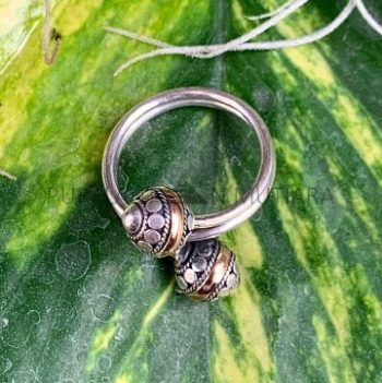 NY-R058-Free Size Ring Small Ball With Gold Accent