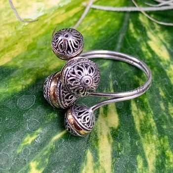 NY-R059-Free Size Ring Small Ball With Gold Accent