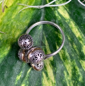 NY-R059-Free Size Ring Small Ball With Gold Accent