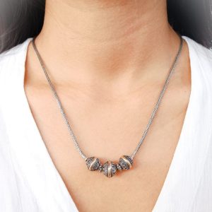 KH-NK001-Bali Ball Necklace With Gold Accent