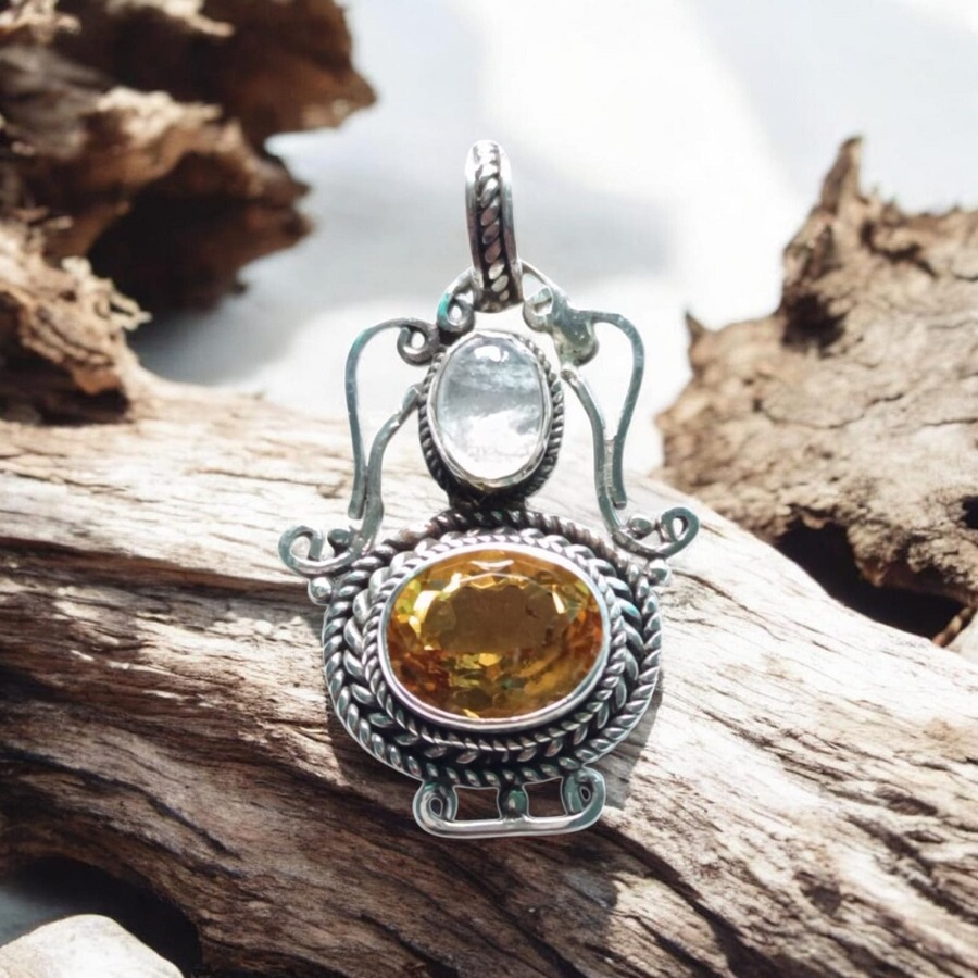 APD036-Double Stone Pendant Twisted Wire Design