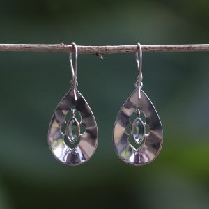 IER010-Artisan Sterling Silver Earrings Marquise Gemstones