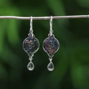 IER013-Sterling Silver Earrings Floral Design With Gemstone Drops