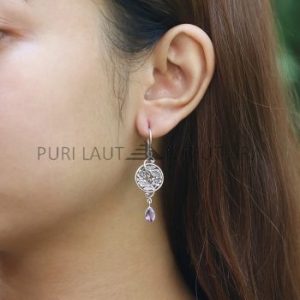 IER013-Sterling Silver Earrings Floral Design With Gemstone Drops