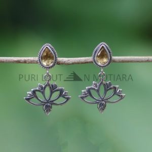 IER015-Sterling Silver Lotus Earrings With Gemstones