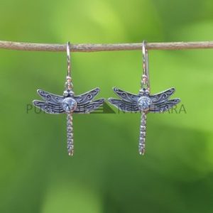 IER024-Balinese Dragonfly Sterling Silver Earrings with Gemstone