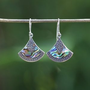 IER025 Cute Handcrafted Sterling Silver Abalone Shell Fan Earrings