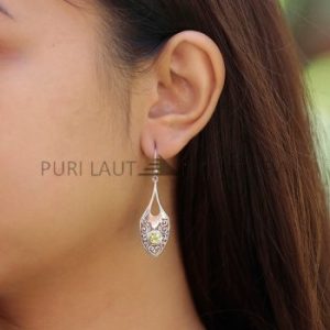 IER047-Sterling Silver Filigree Drop Earrings with Gemstone