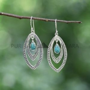 IER048-Sterling Silver Marquise Drop Earrings with Gemstone