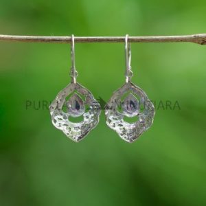 IER049-Balinese Ornate Filigree Sterling Silver Earrings with Gemstone