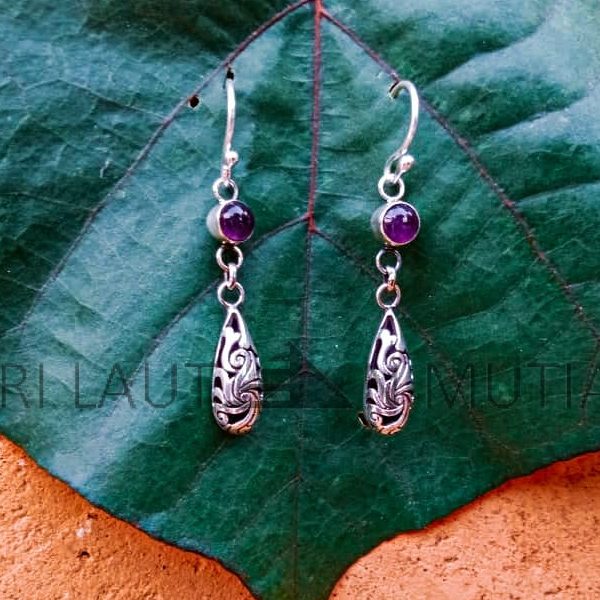 NY-ER020-Gemstone Earring Silver Drop