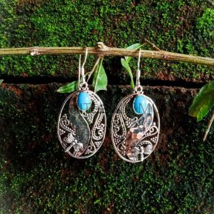 NY-ER063-Hammered Silver Granulation With Gems