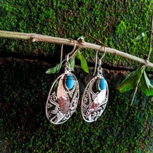 NY-ER063-Hammered Silver Granulation With Gems